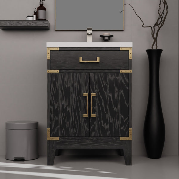 English Elm Black Oak Single Bath Vanity - 24" W X 18" D, Fully Assembled, Soft-Close Doors, Space-Saving Design B2731P260890