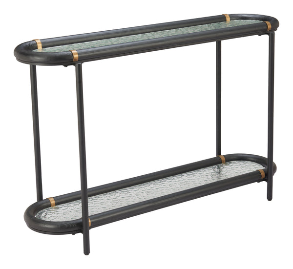 Zuo Modern Aneis Console Table In Black – Modern Elegance With Rippled Glass, Fir Wood, And Steel Construction Black Glass,Fir Wood,Steel 110725-zuo-modern
