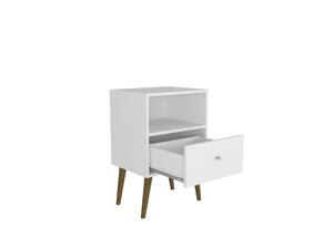 English Elm Liberty 18" Nightstand with Drawer and Open Cubby, Mid-Century Splayed Legs, Durable Storage Guide White B365P398498