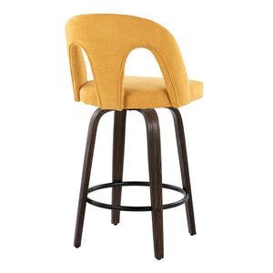English Elm Fixed-height Swivel Counter Stools Mid-century Bentwood Walnut Frame Set of 2 B202S01787