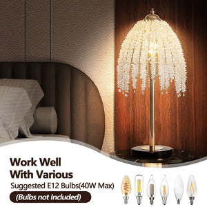 English Elm 19"(H) Elegant Crystal Table Lamp – Vintage Waterfall Design With Marble Base For Stylish Spaces W2312P368718