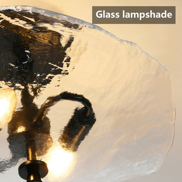 English Elm Ceiling Modern Semi-Flush Mount Light with Water Ripple Glass Shade, Black LED Fixture for Hallway W1340P316453