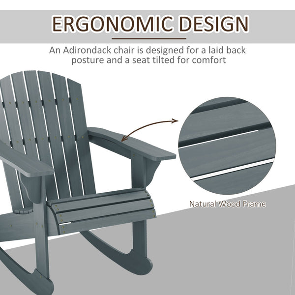 English Elm Outsunny Poplar Wood Adirondack Rocker Outdoor Slatted Fanned Back Patio Rocking Chair W2225P175518