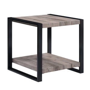English Elm 3pc Modern Industrial Cocktail Set – Rustic Weathered Wood & Black Metal Coffee and End Tables, Spacious Storage, Minimalist Design B011S01677