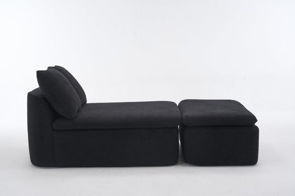 English Elm 133'' Modular U-shaped Sectional Chenille Sofa with Removable Recliner for Spacious Rooms Black W2231S00055