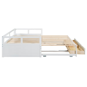 English Elm Wooden Twin to King Daybed with Trundle and Storage Drawers for Guest Rooms White N708P336539K