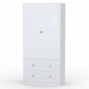 English Elm Armoire Wardrobe with Soft Close Doors Two Drawers Mdf Wood Bedroom Storage White T3773P416712
