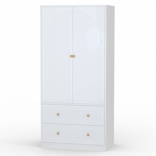 English Elm Armoire Wardrobe with Soft Close Doors Two Drawers Mdf Wood Bedroom Storage White T3773P416712