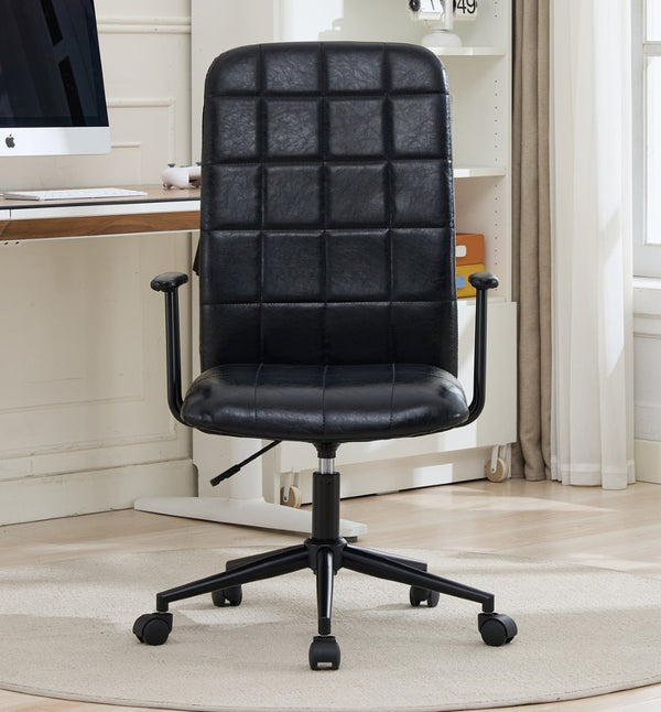 English Elm Antique Pu Leather High Back Office Chair with Swivel Gas Lift and Padded Armrests Antique Black W3149S00004