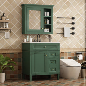 English Elm 30'' Bathroom Vanity Set With Mirror, Modern Freestanding Storage, 2 Drawers & Tip-Out Organizer SW000127AAF-3