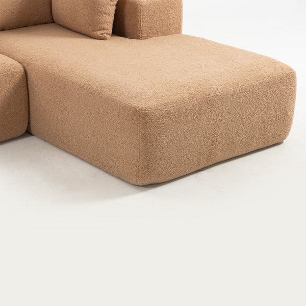 English Elm Full Foam Modular L-shaped Sectional Sofa Flannelette Upholstered with Five Throw Pillows Brown W3326S00025