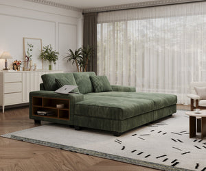 English Elm Convertible Corduroy Sleeper Chair - Plush Oversized Double Chaise Lounge With Smart Storage Solution W1793S00032