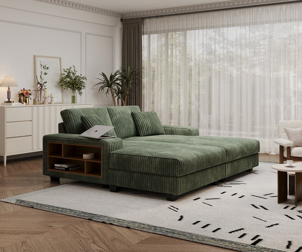 English Elm Convertible Corduroy Sleeper Chair - Plush Oversized Double Chaise Lounge With Smart Storage Solution W1793S00032