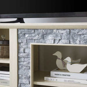 English Elm Mantel Stone TV Media Stand with Faux Stacked Stone Surround, Modern Console with Ample Storage and Cable Management for TVs up to 65" White W1758P187685