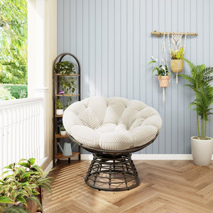 English Elm Comfortable Wicker Papasan Swivel Chair Rattan Frame with Plush Corduroy Cushion W640P443555