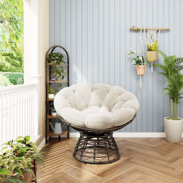 English Elm Comfortable Wicker Papasan Swivel Chair Rattan Frame with Plush Corduroy Cushion W640P443555