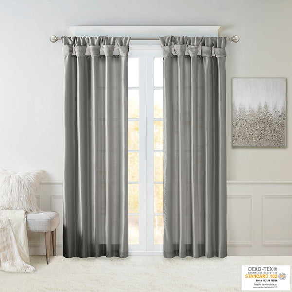JLA Home Madison Park - Twist Linen-Look Faux Silk Curtain Panel with Lining, Twist-Top Drapes for Privacy & Luxe Sheen Charcoal MP40-6556