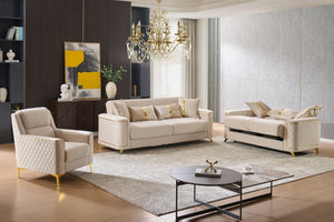 English Elm Lisa 3 Piece Upholstered Living Room Set with Quilted Back and Gold Leg Accents B009S02228