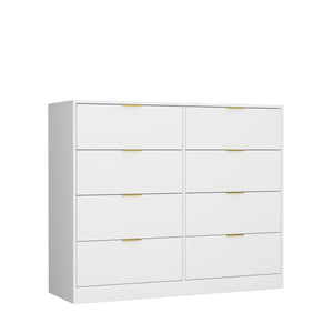 English Elm 8 Dresser with 8 Drawers Tall Chest for Bedroom — Spacious, Sturdy Particleboard Storage, Anti-Tip Design and Smooth Glides White W409P307586