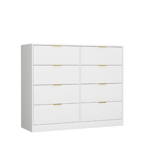 English Elm 8 Drawer Tall Chest Slim Particleboard Build Smooth Gliding Storage for Bedroom Closet White W409S00028