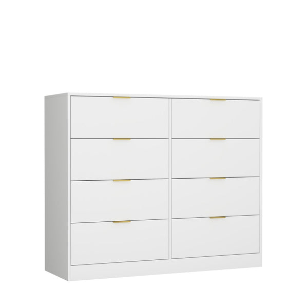 English Elm 8 Drawer Tall Chest Slim Particleboard Build Smooth Gliding Storage for Bedroom Closet White W409S00028