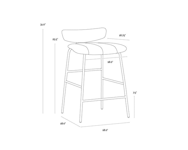 Sunpan Lorelei Counter Stool - Chic Channel Tufted Faux Leather Seat with Elegant Gold Stainless Steel Frame Dillon Cream / Dillon Black