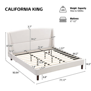 English Elm Christopher Knight Home® - California Upholstered King Platform Bed with Wingback Headboard, Beige Fabric, Sturdy Slats, Silent Support N757P332189B