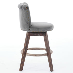 English Elm 26" Velvet Swivel Counter Stools Set of 2 with Tufted Back, Foam Cushion & Solid Wood Legs Gray W1143P362519