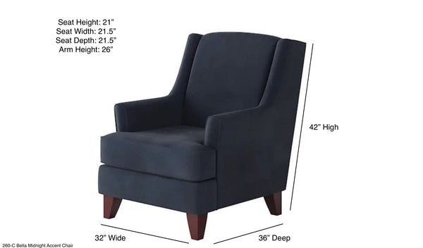 Fusion Bella Midnight Accent Chair – Elegant Design With Sloped Arms, Durable Fabric & Coffee Finish Legs Blue W ,100% Polyester 260-c Bella Midnight Accent Chair