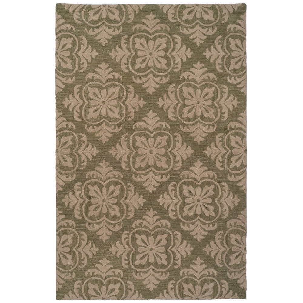 Capel Rugs Camille Moss Angela Collection: Elegant Damask & Quatrefoil Patterns For Timeless Sophistication Moss, Ivory 100% Wool 2600rs02060800250