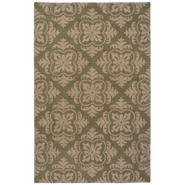 Capel Rugs Camille Moss Angela Collection: Elegant Damask & Quatrefoil Patterns For Timeless Sophistication Moss, Ivory 100% Wool 2600rs02060800250