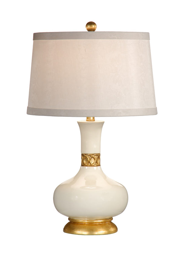 Wildwood Mimi Porcelain Table Lamp Gardenia White Glaze With Gold Leaf Interlocking Circles, 27" Height 26006