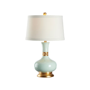 Wildwood Mimi Porcelain Table Lamp Breeze – Hand-Decorated Blue Glaze With Gold Leaf & Interlocking Circles (27") 26007