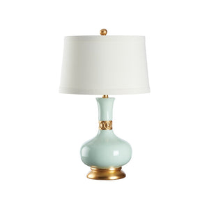 Wildwood Mimi Porcelain Table Lamp Breeze – Hand-Decorated Blue Glaze With Gold Leaf & Interlocking Circles (27") 26007