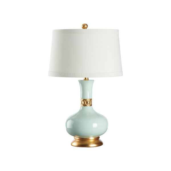 Wildwood Mimi Porcelain Table Lamp Breeze – Hand-Decorated Blue Glaze With Gold Leaf & Interlocking Circles (27") 26007