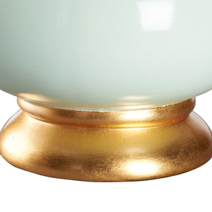 Wildwood Mimi Porcelain Table Lamp Breeze – Hand-Decorated Blue Glaze With Gold Leaf & Interlocking Circles (27") 26007