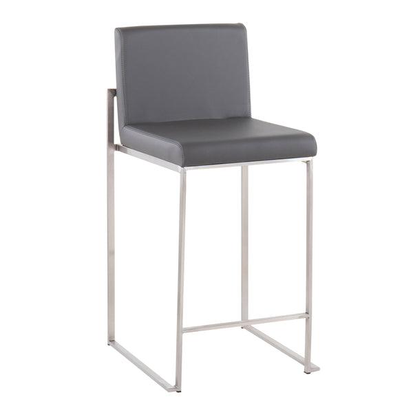 English Elm Fuji Contemporary High Back Counter Stool Set Of 2 - Grey Faux Leather & Stainless Steel Frame B202P221960