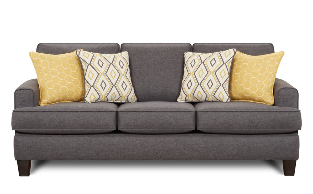 Fusion Maxwell Gray Steed Sofa In Pebble Grey With Reversible Cushions & Elegant Yellow Accents Grey 100% Polyester 2600 Maxwell Gray Dijon Sofa