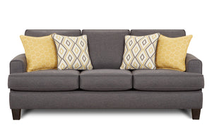 Fusion Maxwell Gray Steed Sofa In Pebble Grey With Reversible Cushions & Elegant Yellow Accents Grey 100% Polyester 2600 Maxwell Gray Dijon Sofa