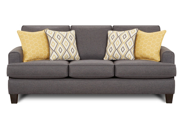 Fusion Maxwell Gray Steed Sofa In Pebble Grey With Reversible Cushions & Elegant Yellow Accents Grey 100% Polyester 2600 Maxwell Gray Dijon Sofa