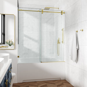 English Elm 60*76"Fixed 60*76" Fixed & Sliding Shower Door - Modern Frameless Design, 3/8" Tempered Glass, Easy Clean & Install T3177P320603