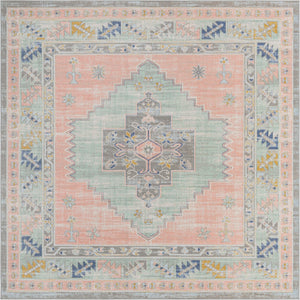 Unique Loom Whitney Geneva Machine Made Border Rug Pink, Blue/Light Blue/Gray 7' 10" x 7' 10"