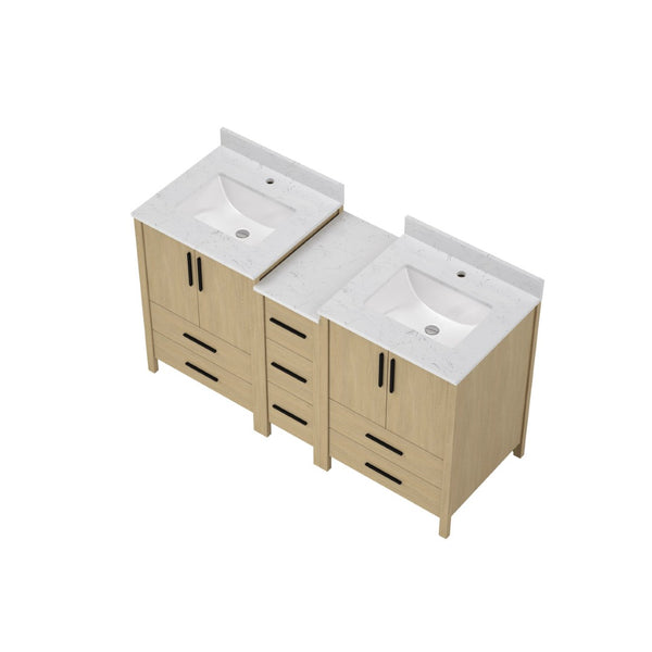 English Elm 108"w×22"d×34"h Freestanding Double Sink Vanity with White Countertop Soft Close T3785S00006
