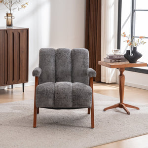 English Elm Mid-century Modern Chenille Accent Chair Cloud Silhouette Oak Frame Living Room Lounge Grey W1170P425433