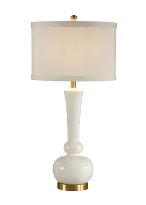 Wildwood Astrid Sculptural Ceramic Lamp In High-Gloss White With Antique Brass Mounting — Sleek 31" Accent Light 26019