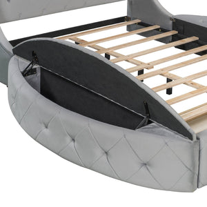 English Elm Upholstered Queen Platform Bed Velvet Wingback Frame with Storage Drawer and Side Stools Gray LP200815AAE
