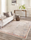 Unique Loom Deepa Ombre Machine Made Floral / Botanical Rug Ivory, Beige/Gray/Silver/Rust Red/Blue/Light Brown 7' 10" x 9' 8"