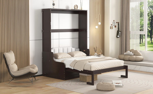 English Elm Queen Murphy Wall Bed with Integrated Chair Espresso Cabinet for Studio Apartments Espresso LP000791AAP-3