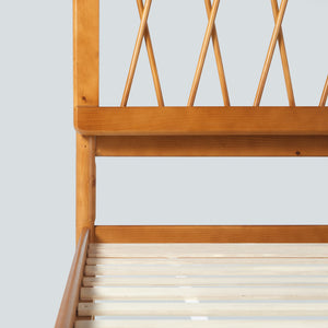 X Spindle Mid-Century Modern Solid Wood Queen Bed Caramel XAVB5CCA Walker Edison