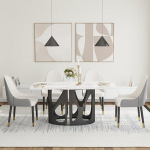 English Elm 63" Modern Sintered Stone Dining Table With Curved White Top & Black Iron Legs For 6 People W1535S00434